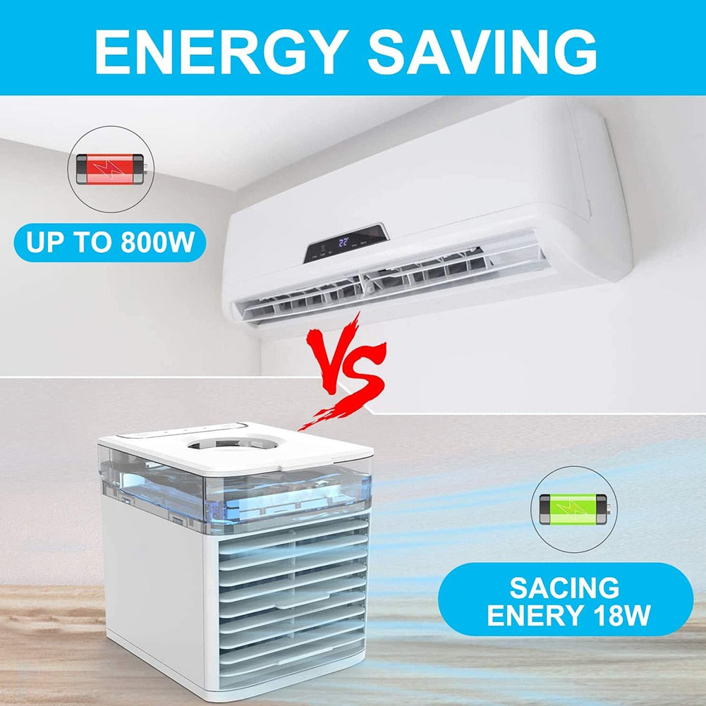 Portable Mini Air Cooler Fan with 7-Color LED Light