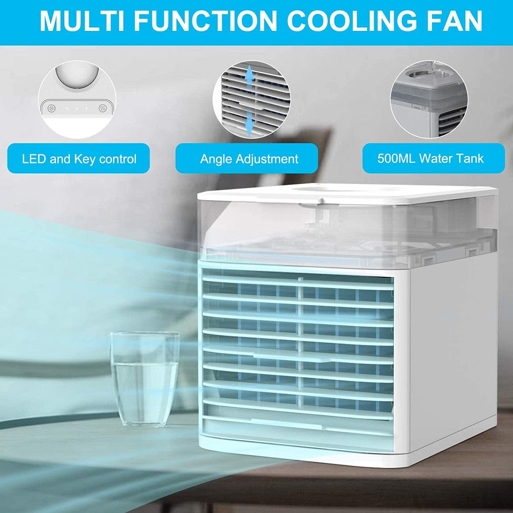 Portable Mini Air Cooler Fan with 7-Color LED Light
