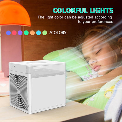 Portable Mini Air Cooler Fan with 7-Color LED Light