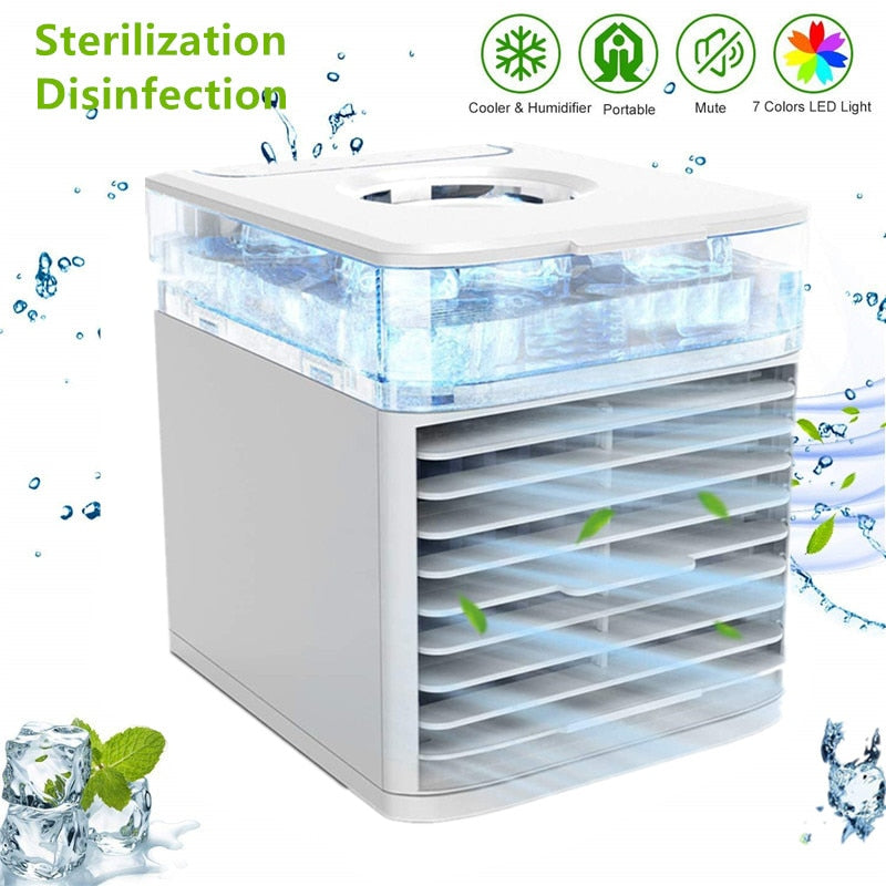 Portable Mini Air Cooler Fan with 7-Color LED Light